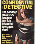 he hired pro-sub hookers to tie up dressed in silk stockings basque and miles of rope 1970s vintage bondage classics detective magazine covers 1969 to 1985 hot sexy gorgeous escort call girl with big boobs tied up in tight rope prostitute bondage