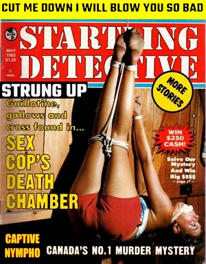 bondage detective magazine covers hot cheerleader tied up Hooters girls bound and gagged 1970s suspention bondage magazine hot women kidnapped tied up bondage