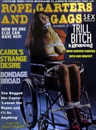 all trussed up detective magazine covers 1969 to 1985 hot nympho nurse stripped hand over mouth gagged with panties tied up in a wheel chair vintage bondage classics ropes garters and belts silk stockings girls tied up and leftshe begged her captor loosen the ropes I will blow you dry