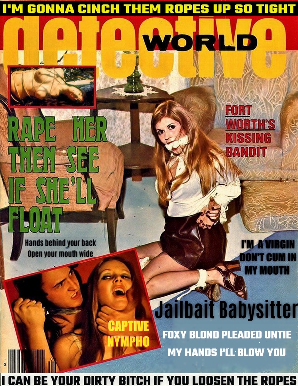 bondage detective magazine cover 70s call girl hand over mouth tied up gagged