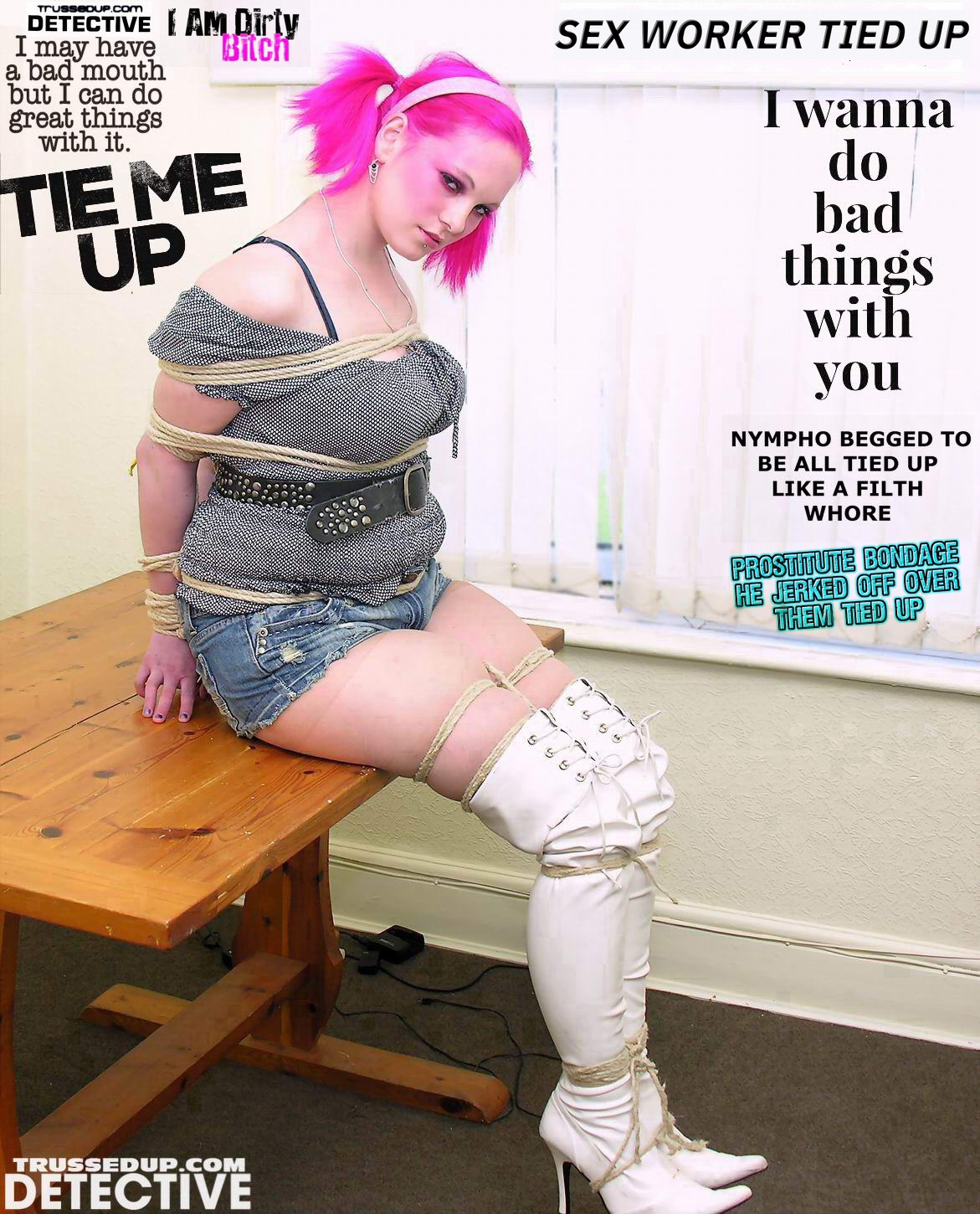 hot goth sex worker tied up pigtailed hooker escort prostitute appointment for rope bondage