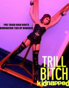 www.trussedup.com - PVC Thigh high boots Becca bondage babe tied up strapped to a St. Andrews cross thumbnail