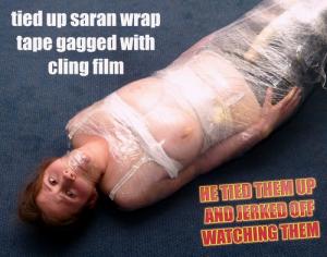 www.trussedup.com - Saran wrap gagged with cling film rich bitch tied up hostage bondage thumbnail