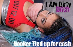 www.trussedup.com - FiFi liquid black PVC leggings tied up microfoam gagged pay for play bondage thumbnail